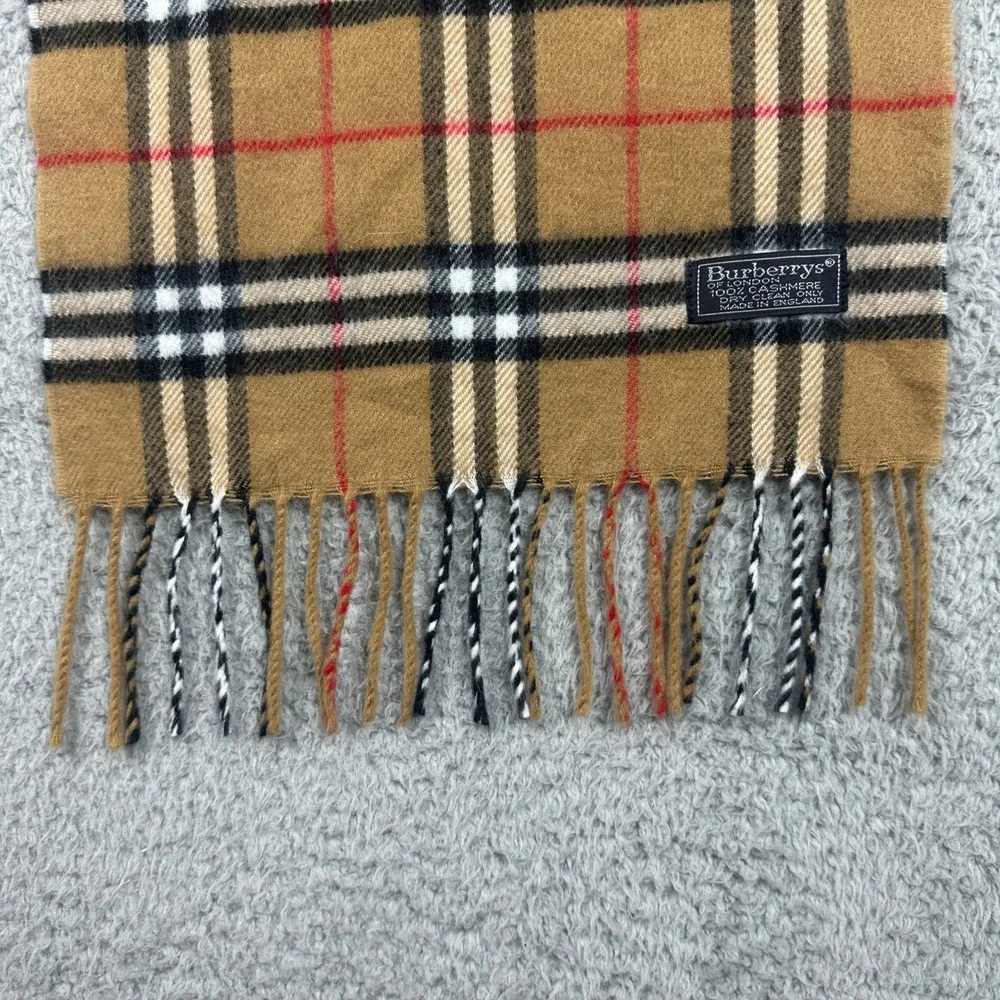 Vintage Burberrys Nova Check 100% Cashmere Scarf Unisex Tan Plaid England Fringe